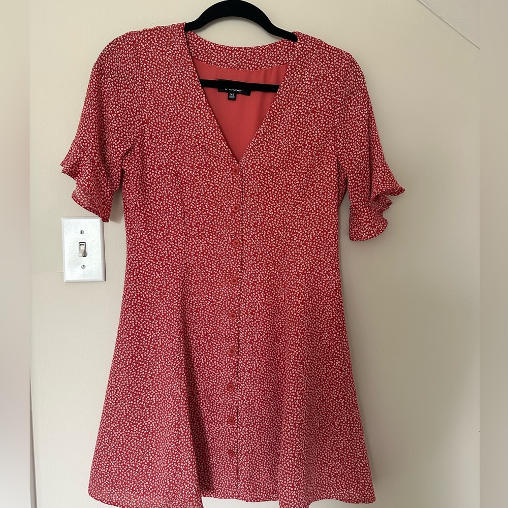 Lulus Red and White Flutter Sleeve Midi Dress